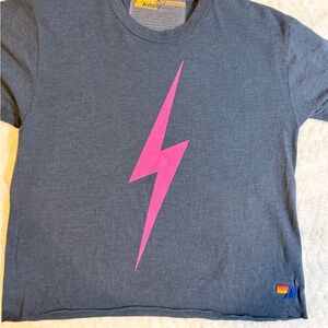 Aviator Nation Blue boyfriend tee with Pink Lightning Bolt